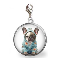 French Bulldog Puppy Glass Top Clip On Charm Zipper Pull Bracelet Purse Charm