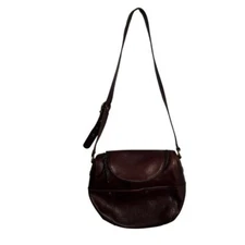 Vintage Stone Mountain Leather Handbag Dark Brown Satchel Zipper Closure Pockets