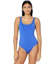 Nike L12434 Womens Blue Essential U-Back One-Piece Swimsuit Size Large