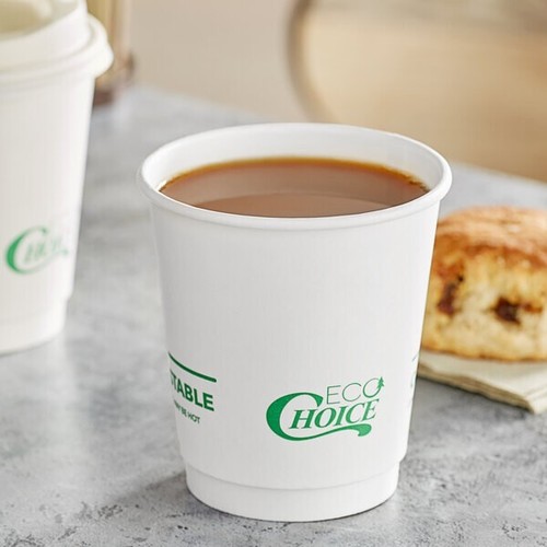 EcoChoice 10 oz. Smooth Double Wall White Compostable Paper Hot Cup - 25/Sample - Picture 2 of 2