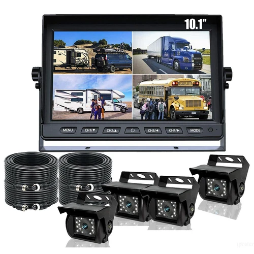 10.1" Quad Split screen Monitor 4x IR CCD 4PIN Reversing Camera Kit For Truck RV