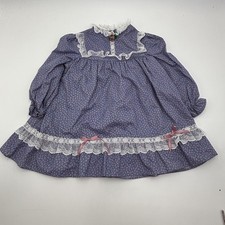 Vintage Baby Dress Long Sleeve Cottage Core Lace Trim Bows Floral 18 Months READ