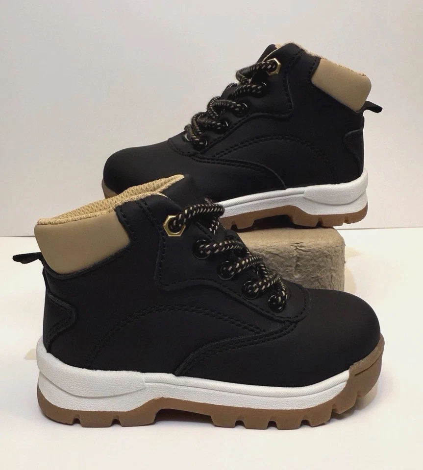 NWT Boys Baby/Toddler Black Beige High Top Outdoor Sneaker Hiking Boots Size 6C - Image 2 of 4
