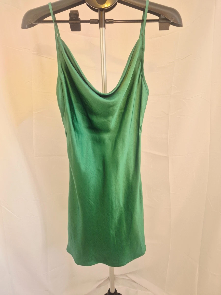 motel rocks green slip dress Coda Slip Dress in Satin Forest Green