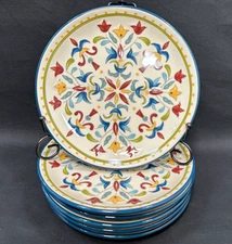 Set 6 Bobby Flay Sevilla 8” Salad Plates Mediterranean Style Blue Trim