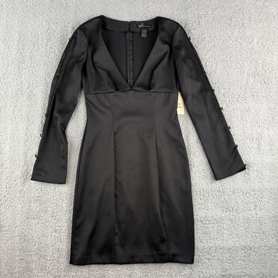 plunge mini dress long sleeve Cowl Plunge Neck Flared Sleeve Slinky Mini Dress In Black | EGO US