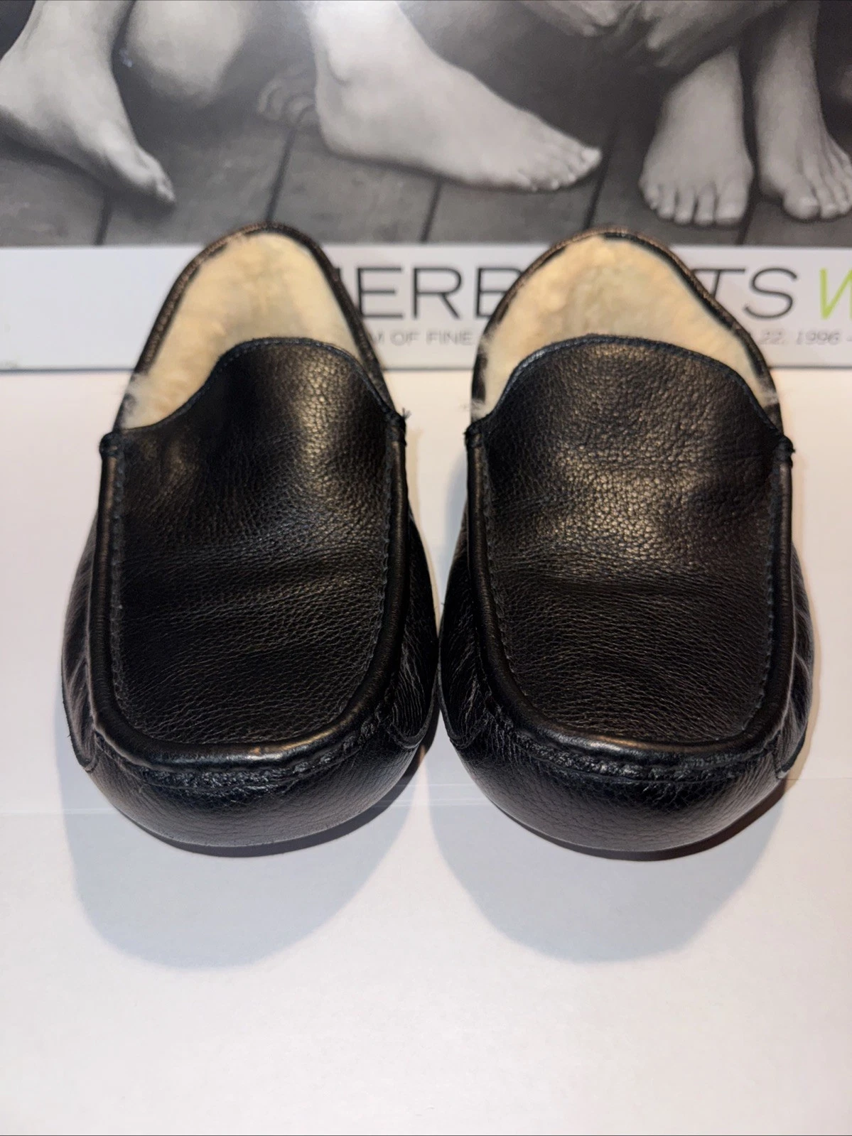 Ugg Ascot Ciabatta Uomo Tg 11 Nero Pelle Slip On Comodo Mocassino S N 5379