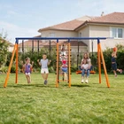 700lbs Metal Swing Set Heavy Duty Frame Kids Adults Backyard Play with 3 Swings