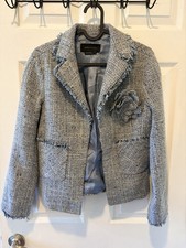 New w/o Tag BCBGMaxAzria Tweed Wool Blazer Fringe With Floral Accent