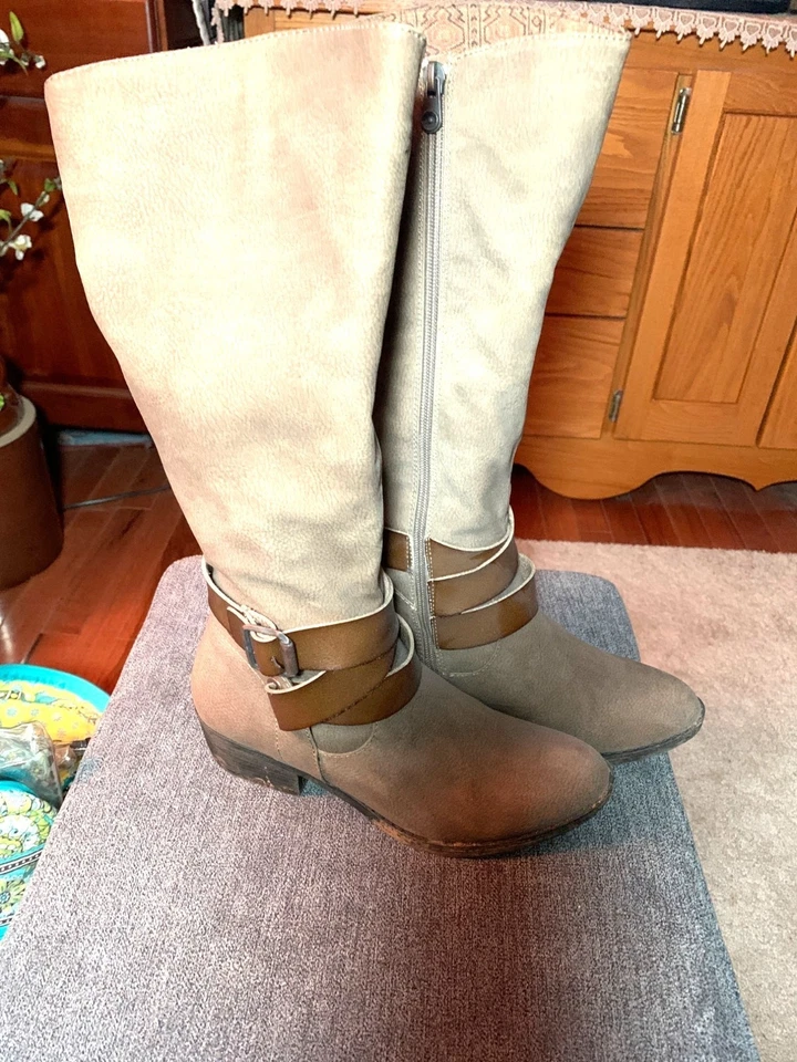 Botas hasta la rodilla de cuero sintético marrón Blowfish para mujer talla 8 con correas de hebilla y S Foto 3 de 4