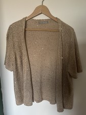 Marks & Spencer size 12 beige gold sequin short sleeve cardigan cover up bolero