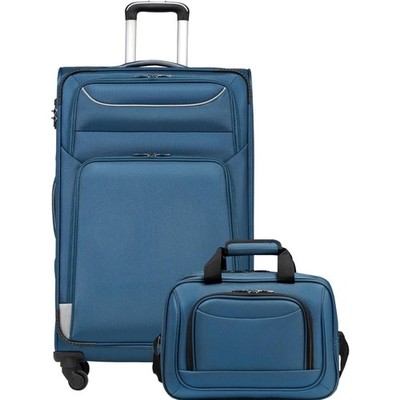 Koffer Trolley Reisekoffer Stoffkoffer Handgepäck Blau Silber 2tlg