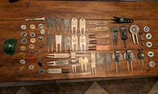 Large Lot Of Vintage Golf Ball Markers Divot Tools Book Etc