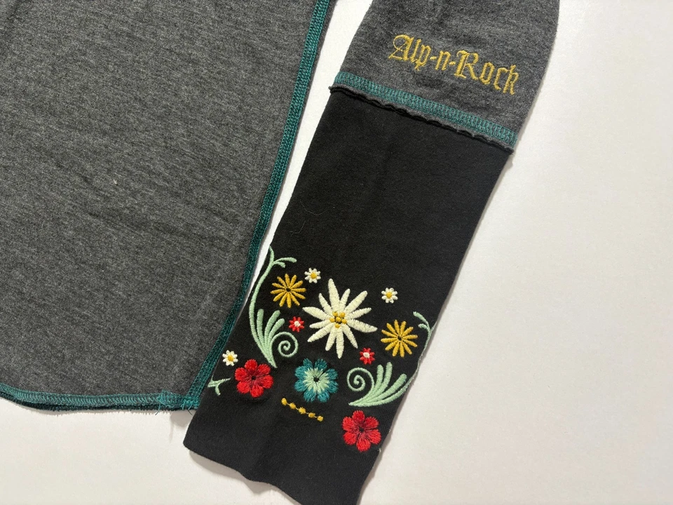 Alp n Rock Top Long Sleeve Shirt Gray Embroidered Floral Ski USA Women Size 3 Foto 4 de 4