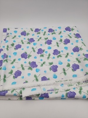 Jaftex Corp 2002 Floral Fleece Sewing Fabric Purple Flowers Blue Hearts 48'' x 48