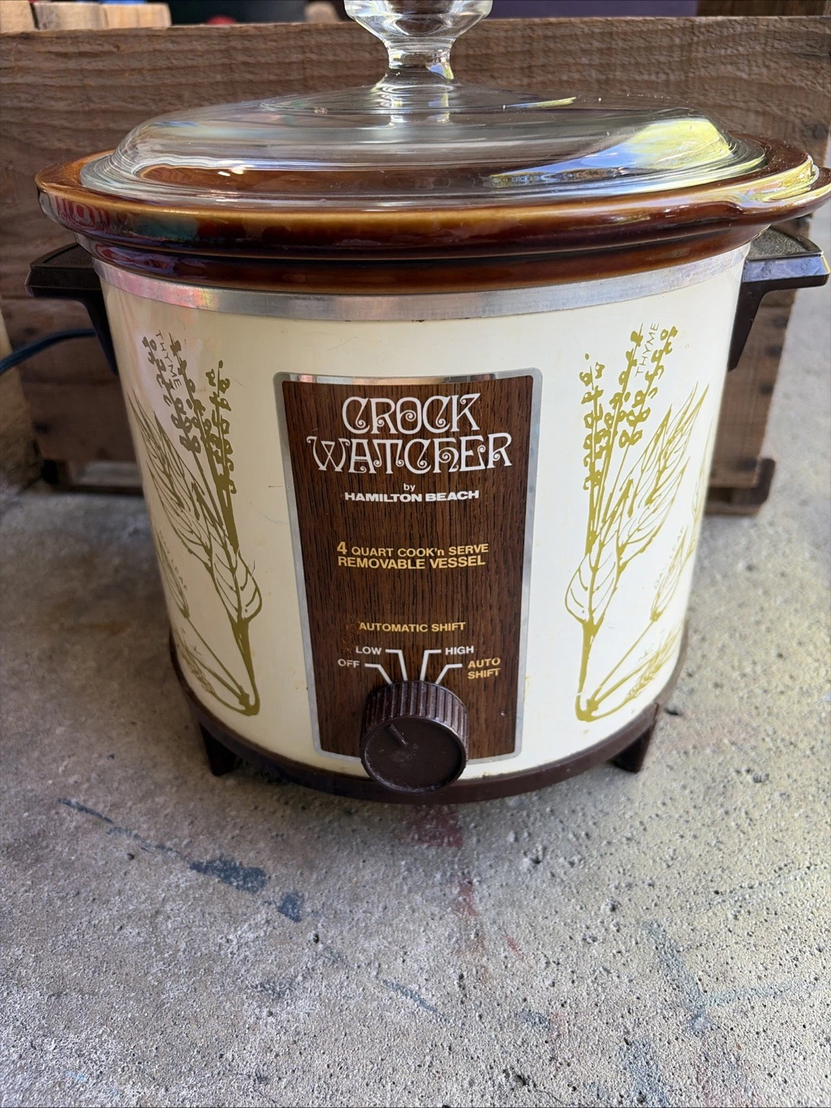 VINTAGE Hamilton Beach Herb Decor 4 Qt Crock Watcher Slow Cooker Works Model 415