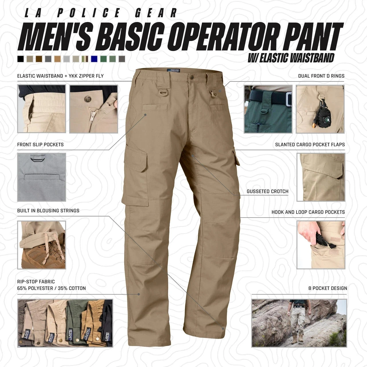 LAPG Men's Basic Operator 8-Pocket Tactical Cargo Pant ~ 36 or 38" Waist ~ Khaki