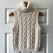 gianni bini cable knit turtleneck sweater vest cream sleeveless chunky women’s s