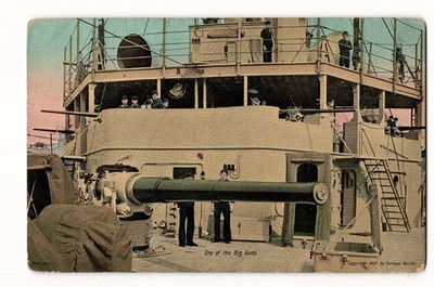 Enrique Muller Copyright 1907 Hand-Colored Naval Ship Deck Big Gun & Sailors
