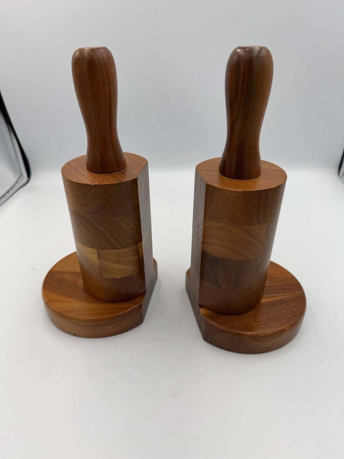 Wooden Rolling Pin Bookends Solid Black Walnut Made In USA 10” Tall