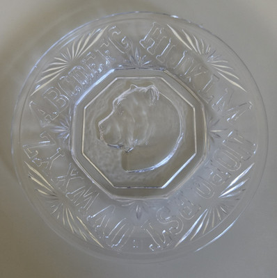 Pressed Glass Bulldog Mastiff Dog ABC Alphabet Plate Trinket Dish Clear AKC Gift