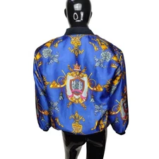 Vintage 80s Baroque Rococo Satin Bomber Jacket Quilted Lining Unisex Adult OSFM