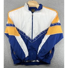 Vintage 90s Puma Windbreaker Jacket Blue White Yellow Soccer Mens XL READ