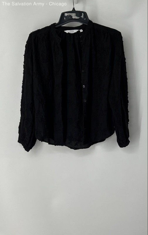 Paris Atelier Womens Black Floral Cotton Button Front Blouse Top Size 34