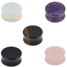 10PC Stone Ear Plugs Double Flare Saddle Stretching Gauges Expander 2G-25mm E553
