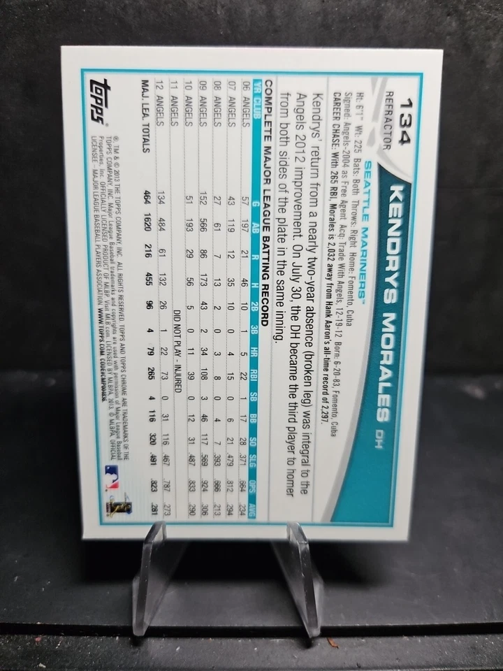 2013 Topps Chrome Refractor Kendrys Morales # 134 Mariners  - Image 2 of 2