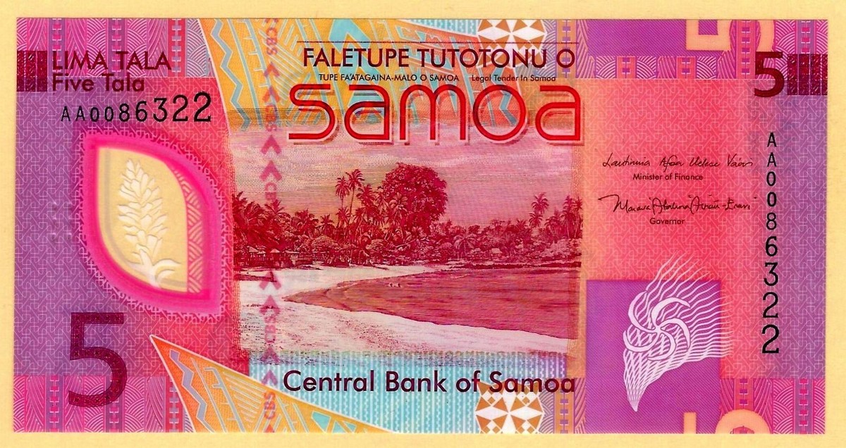 Samoa 5 Tala 2023 2024 P 47 Polymer AA Prefix UNC (TK16 776) | eBay