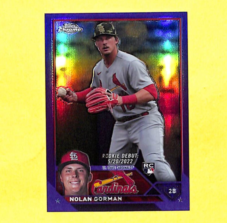 2023 Topps Update Chrome USC145 Nolan Gorman 61/250 Purple Refractor Rookie Card