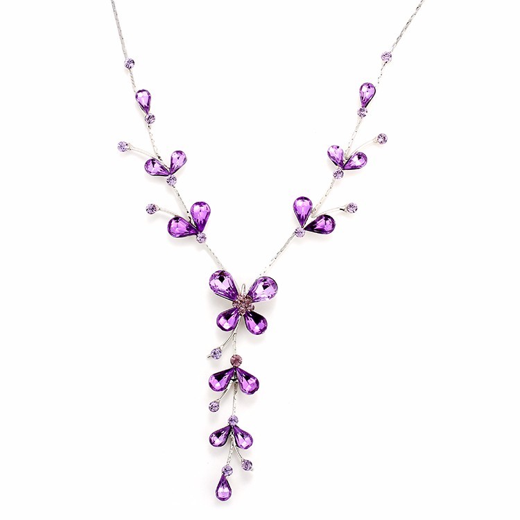 COLLAR Y PENDIENTES FANTASÍA DE CRISTAL LILA PARA BODA,ANIVERSARIO,FIESTA.