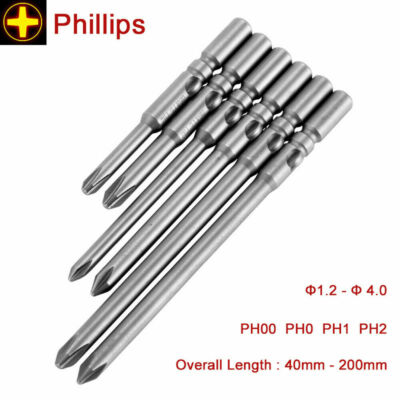 S2 Power Phillips  Magnetic Screwdriver Bit 4mm-Round Shank Drill Multiple Sizes