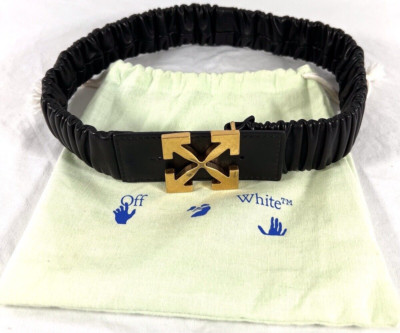 OFF-WHITE Black Leather Nappa Elastic Arrow Women Belt Made in Italy 65-XXS