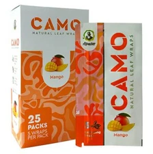 Camo Wraps Natural Leaf MANGO Self Rolling Herbal Wraps (Full Box of 25 Pouches)