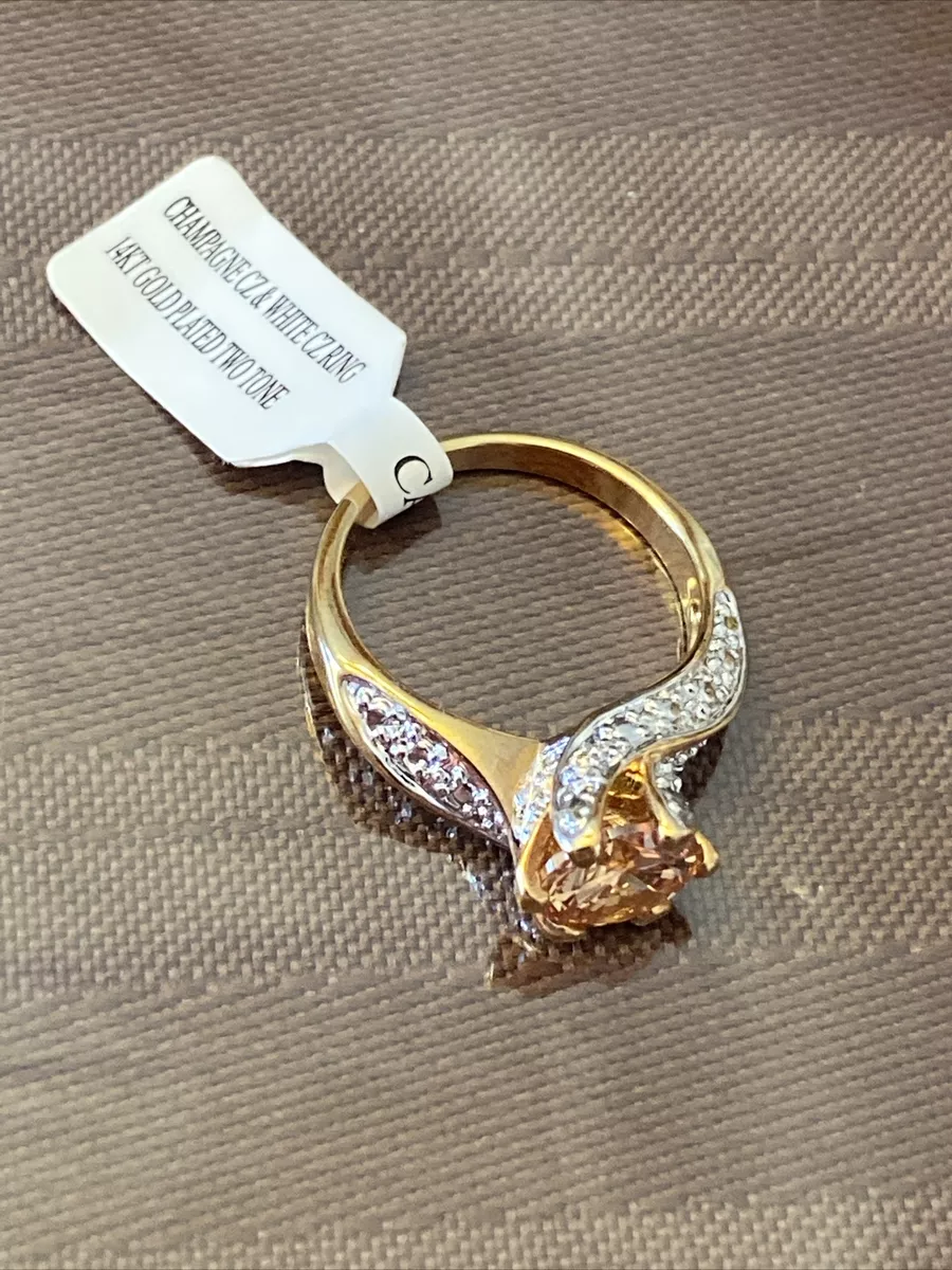 NWT Champagne CZ And White Cz 14k Gold Plated Ring Size 7 1252 eBay