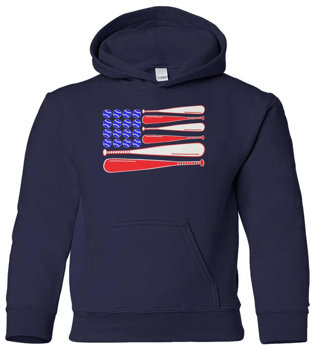 Baseball and Bat American Flag Youth Hoodie Sweatshirt Team Player