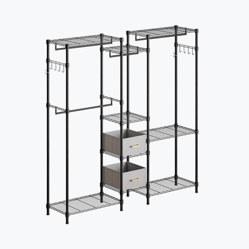 Black Corner Clothing Rack with Adjustable Shelves, Heavy Duty Closet
