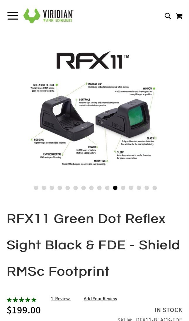 Viridian Weapon Technologies RFX-11 1x16mm Micro 3 MOA Green Dot 