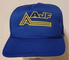 Vintage AJF Retro Logo Hat Blue Foam Mesh Rope Snapback Trucker Cap Adjustable