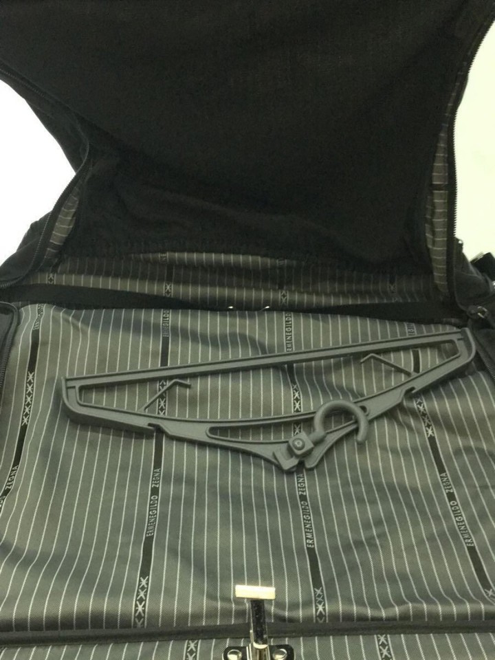 Ermenegildo Zegna Garment Bag Leather Black BLK Shoulder Strap Italy