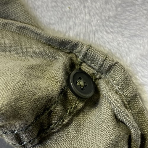 Merona Shirt Mens Large 100% Linen Button Up Casual Olive Green Pocket - Picture 8 of 13