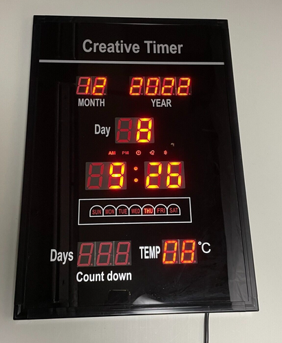 Large 60cm RED Wall Clock LED Creative Timer Remote Time Date Temp NEW - Picture 4 of 13