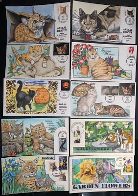 Diff Cat Pattern Gorgeous collection of 10 Diff CAT CACHETS Collins FDC hand painted ...