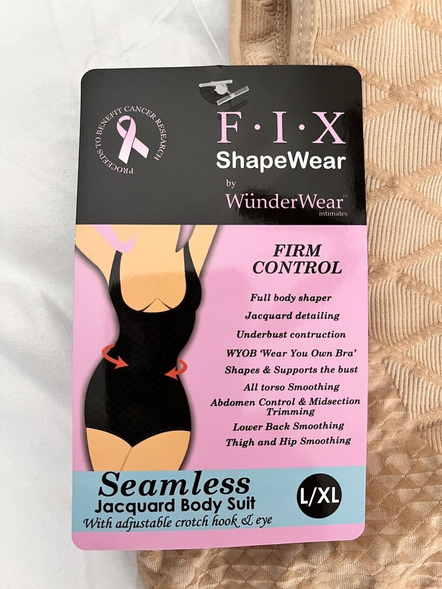 F.I.X Shapewear by Wunder Wear L/XL Seamless Jacquard Bodysuit Beige