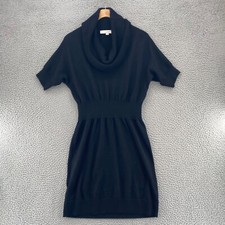 LOFT Dress Womens Medium Black Wool Blend Sweater Cowl Defined Waist 1/2 Sleeve