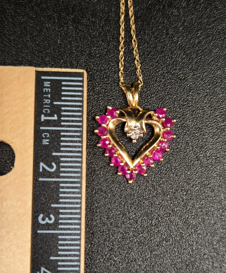 10K Gold Ruby and Diamond Heart Necklace - Image 3 of 4