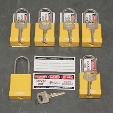 (6) Abus Safety Lockout Padlock 19650, Keyed Different, 3/16" Shackle OD, Yellow