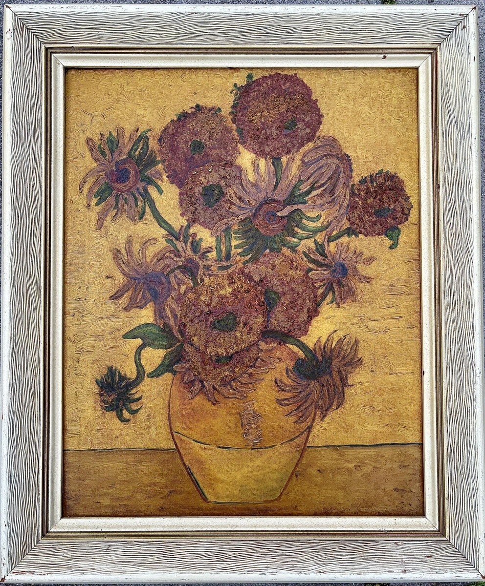 Original Oil Painting Of Vincent Van Gogh Sunflowers 1944